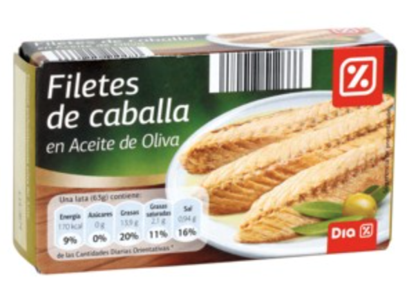 Espaguetis de calabacín con filetes de caballa y 1 tetrabrik de gazpacho.